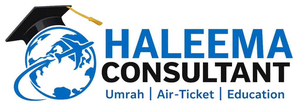 Haleema Consultant official logo - Providing Umrah packages, affordable air tickets, and study abroad education consulting.