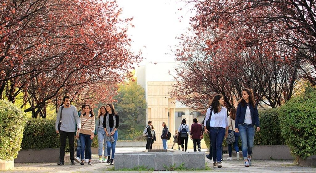 International students enjoying city life in Istanbul near the Bosphorus with cultural scenery